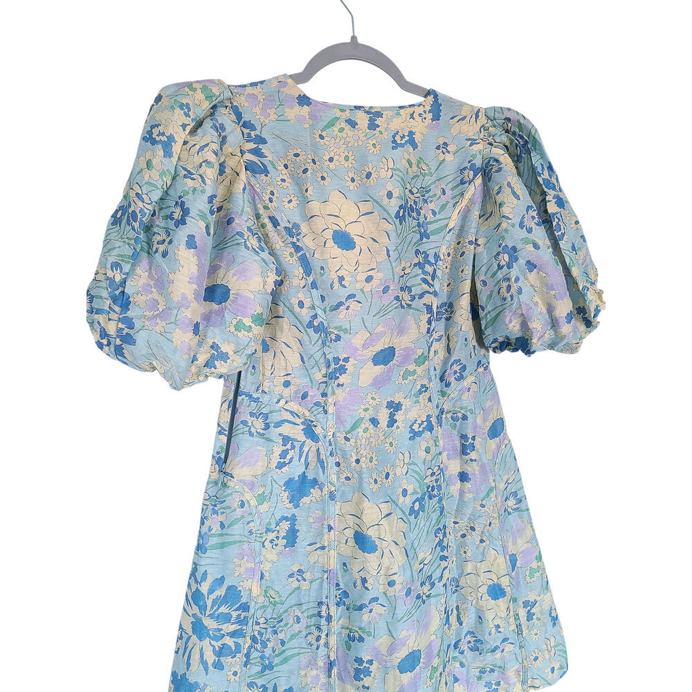 Anthropologie Lovaan Adeline Floral Linen Silk Blend Mini Dress Size US 6 - Picture 8 of 9